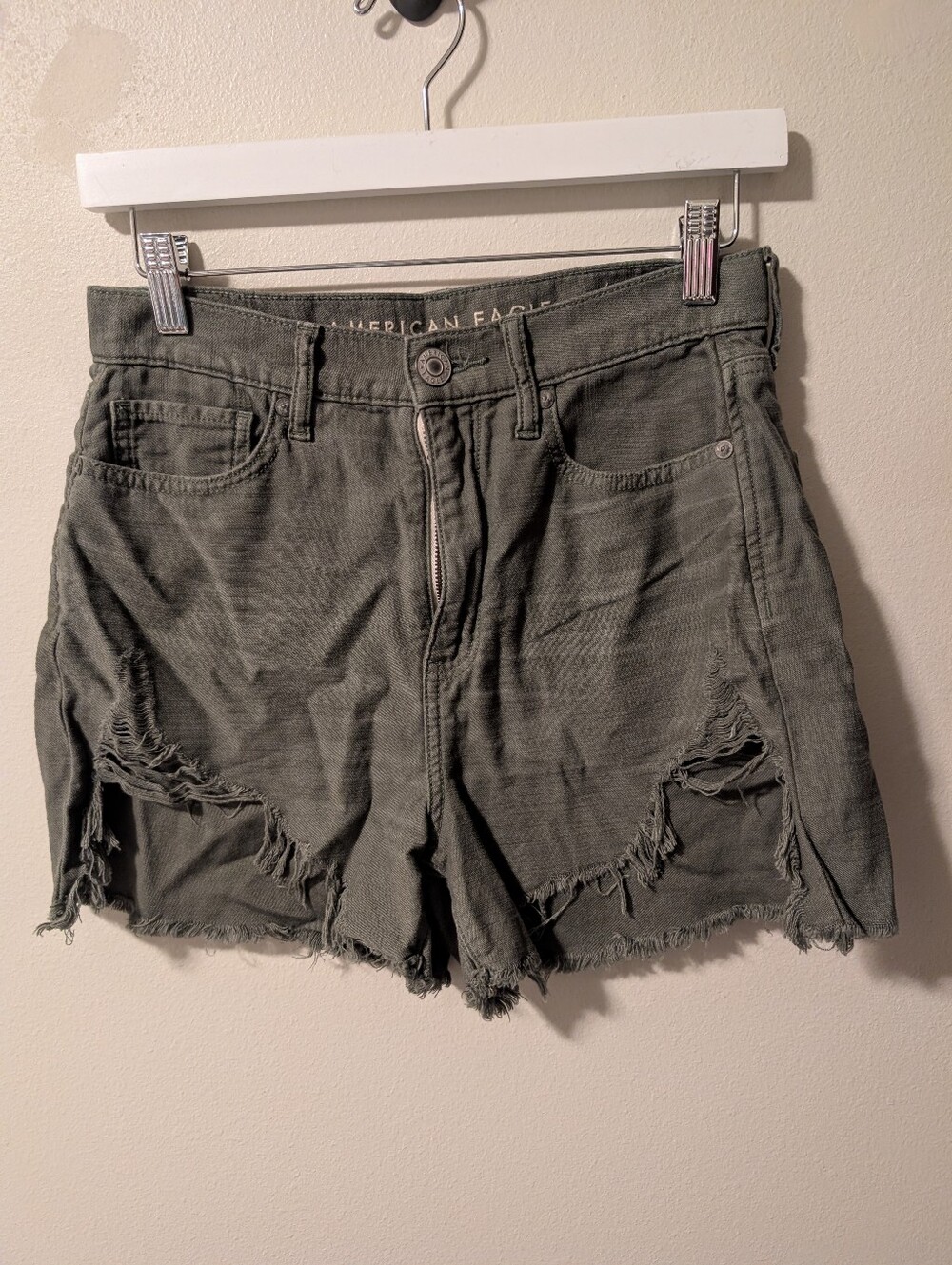 American Eagle Outfitters Olive Green Distressed Highest Rise Mom Shorts 4